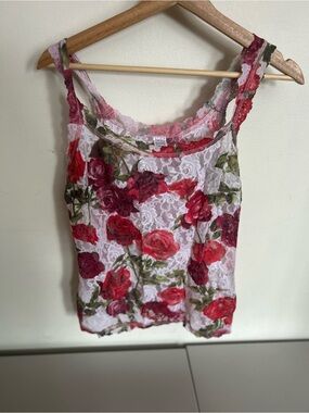 Floral Lace Tank Top - Red Rose Print Hanky Panky